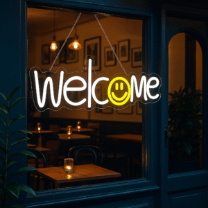 ניאון וייב לעסקים welcome עם סמיילי
